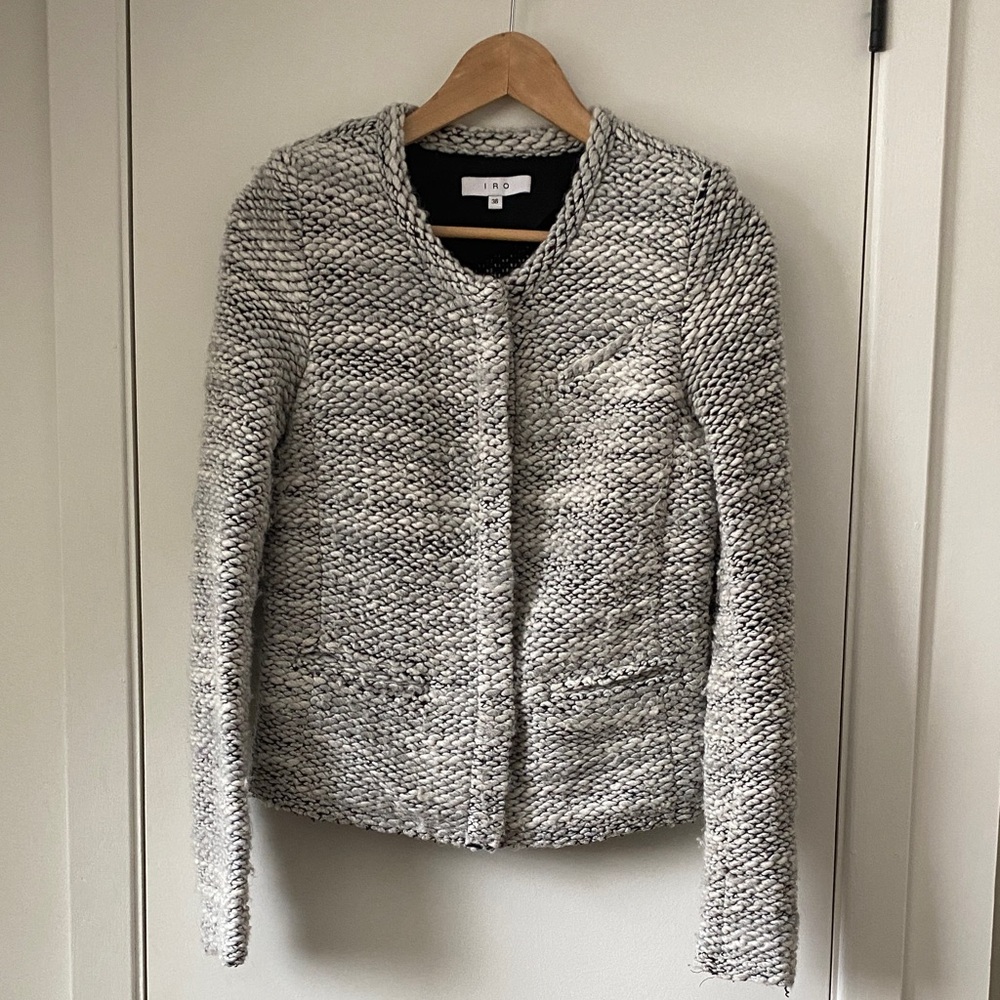 IRO Women's Cream and Gray Textured Teddy Jacket